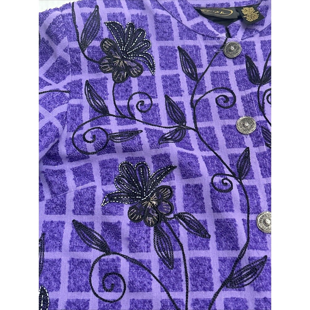 Vintage Alex Kim Women’s purple Button  Jacket, Beaded Embroidered Flowers Sz 1X - Picture 5 of 16